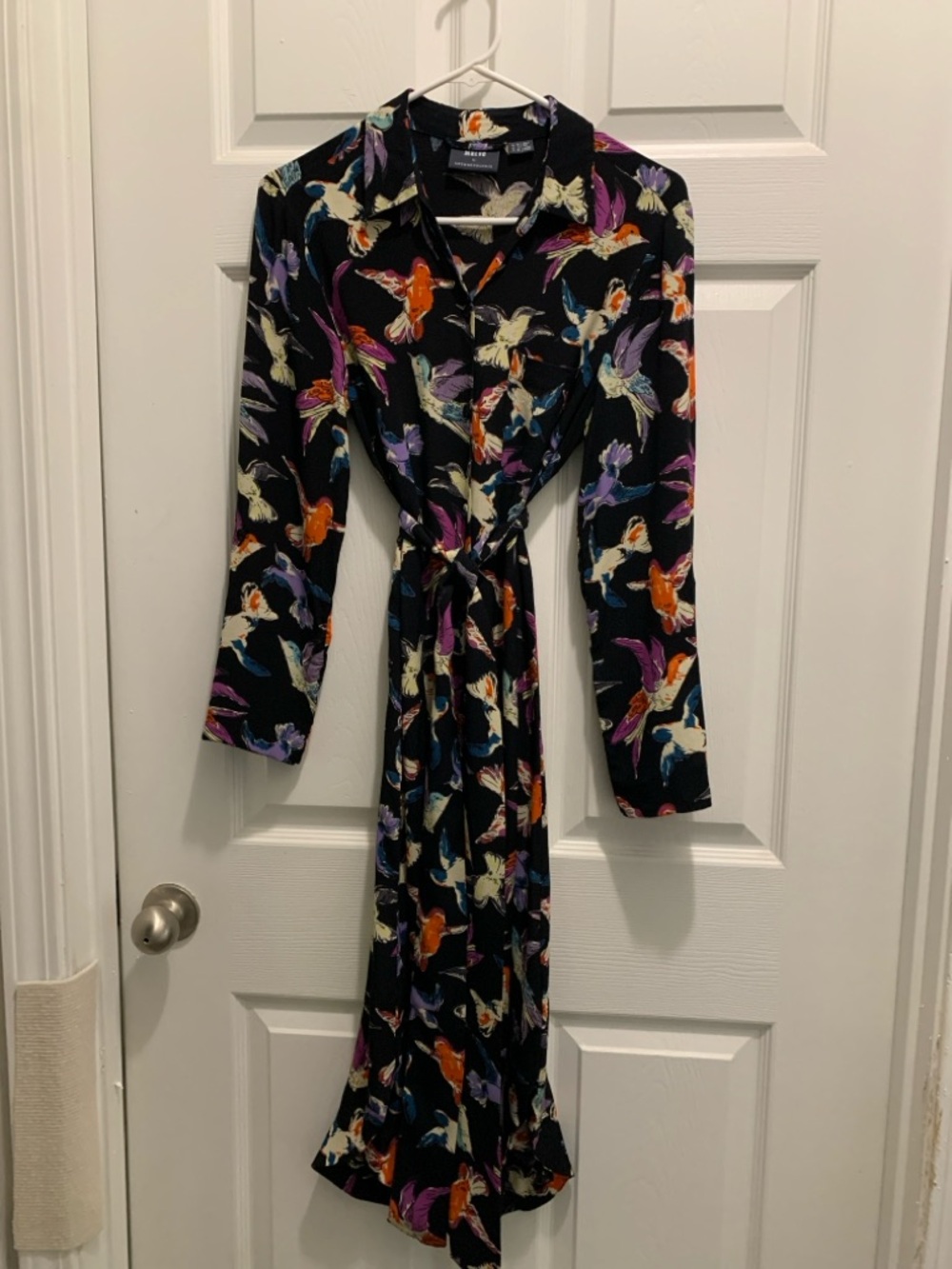 Anthropologie Dress Size 6 Multicolor Birds on Dark Navy Background